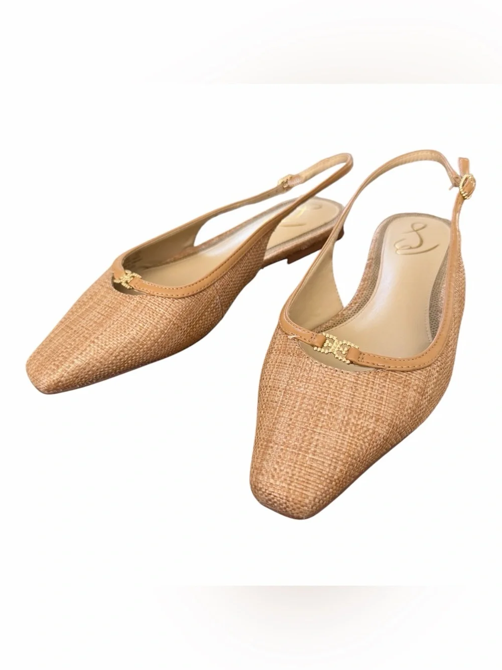 Sam Edelman Tan Woven Pointed Slingback Flats with Gold Hardware - Picture 4 of 6
